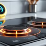 Electric stove in a modern kitchen with a carbon monoxide detector showing safe levels
