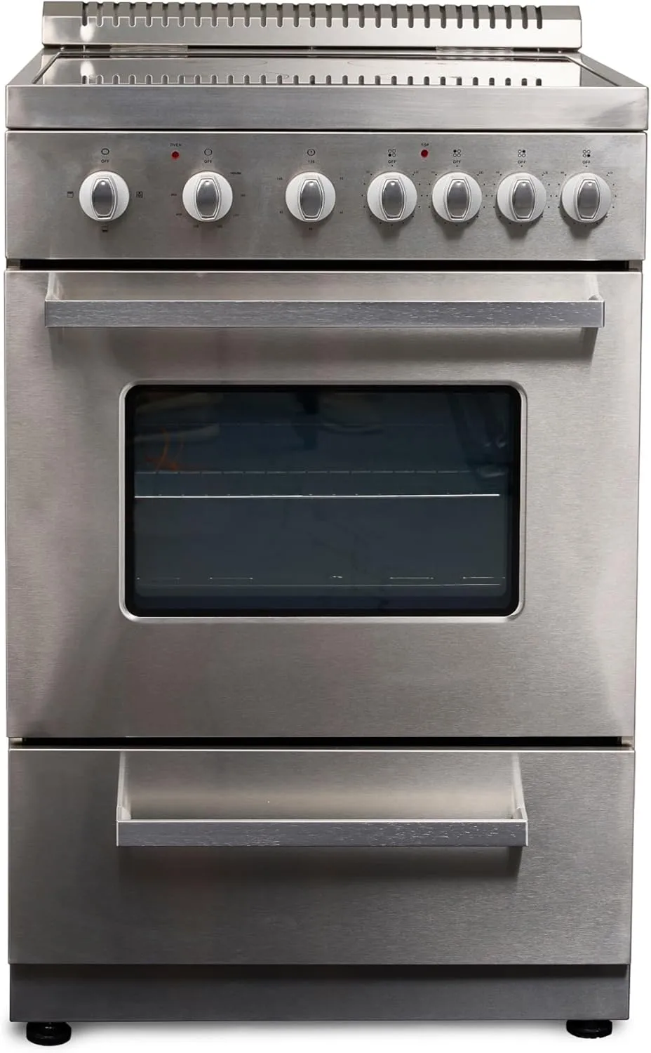 Smooth-top stainless steel electric stove with digital controls