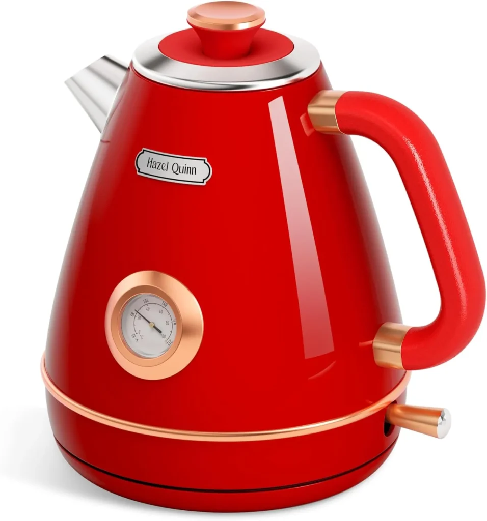 Hazel Quinn Retro Electric Kettle 1.7L Ruby Red Garden Scenery Floral Painted Design
