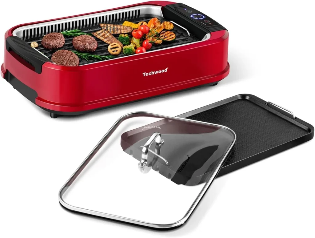 The Techwood Smokeless Grill 1500W lets you grill indoors without smoke, thanks to Turbo Smoke Extractor technology.