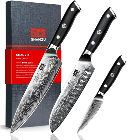 SHAN ZU Damascus Knife Set 3 PCS