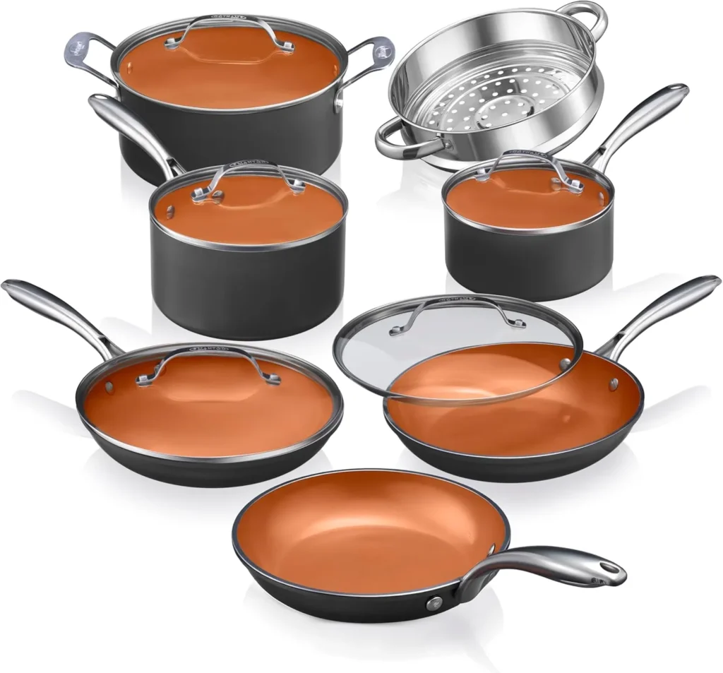 Gotham Steel 12-piece ceramic nonstick cookware set with steamer insert